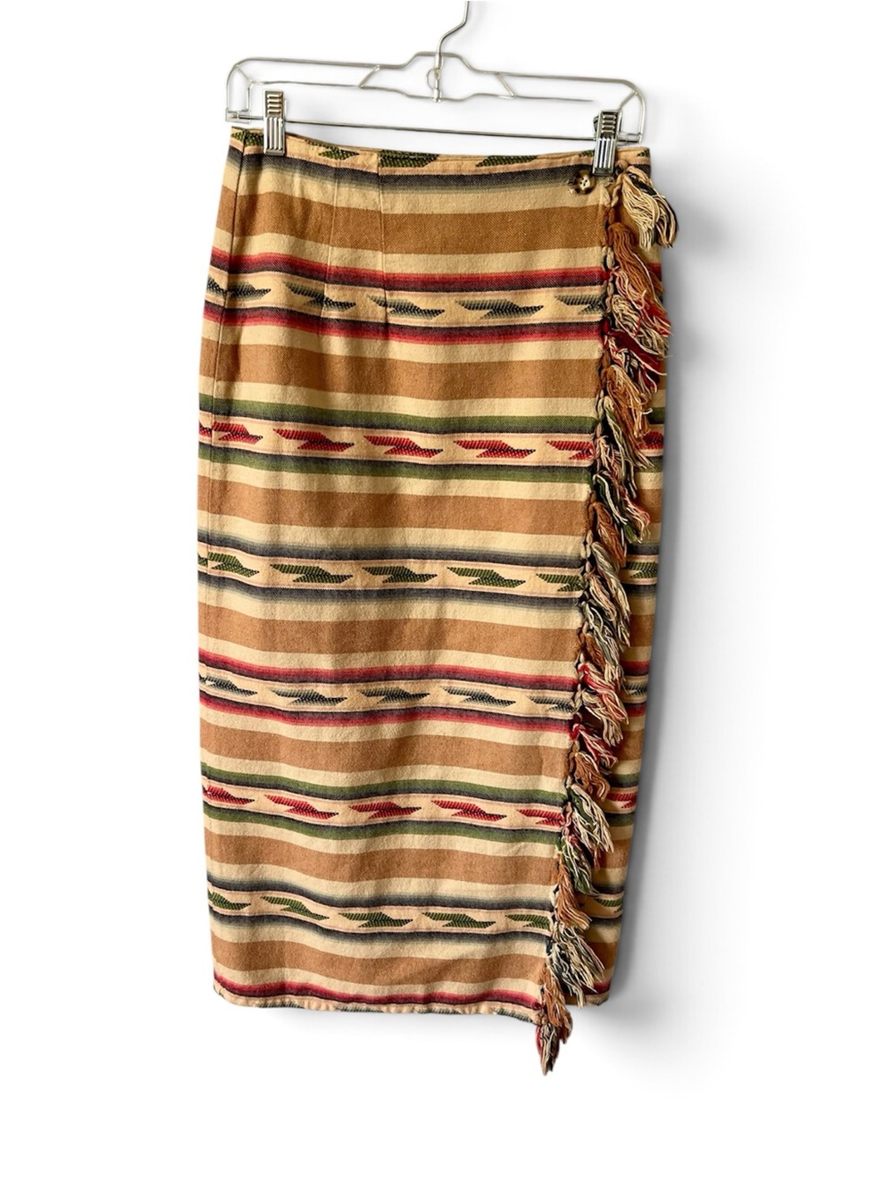 Vintage 90’s Long Southwestern Cowgirl Fringe Wrap Skirt 100% Cotton Sz 8 FLAW